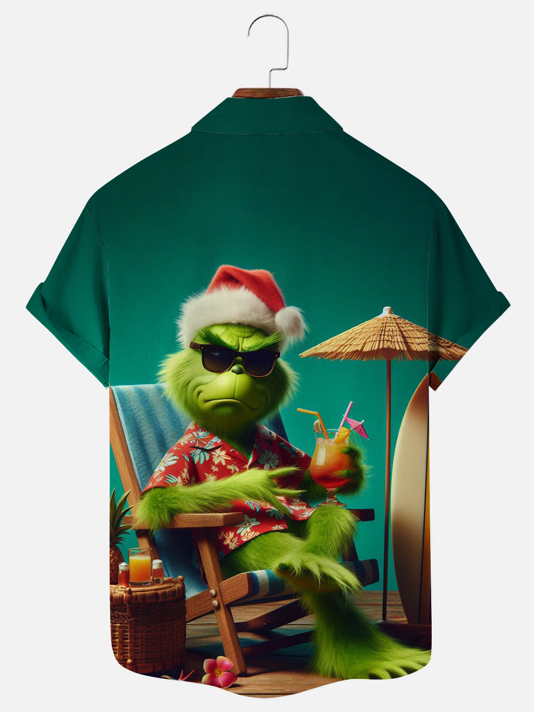 Men's Christmas Grinch Holiday Print Hawaiian Short Sleeve Shirt