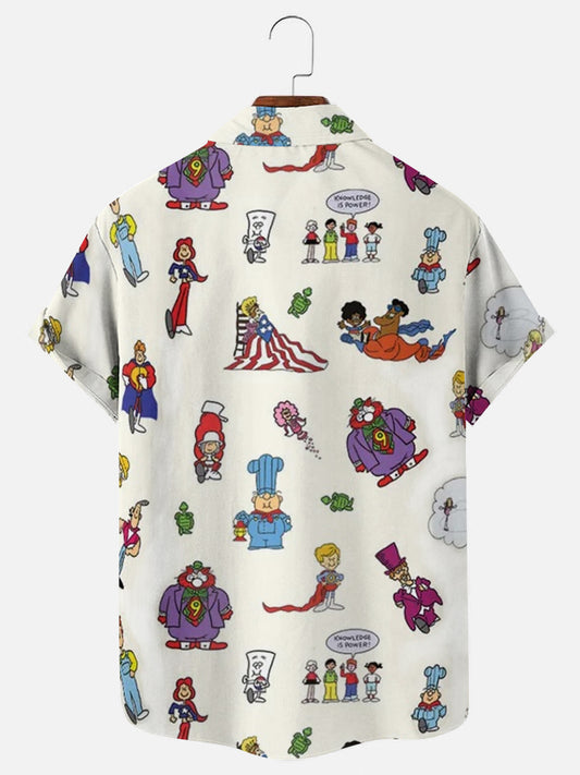 Men's Schoolhouse Rock Character Print Hawaiian Short Sleeve Shirt