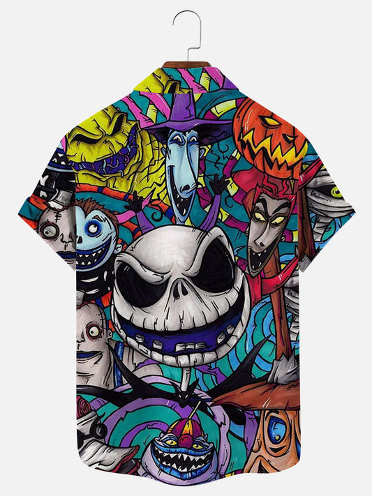 Men's Halloween Nightmare Before Christmas Printed Hawaiian Short Sleeve Shirt