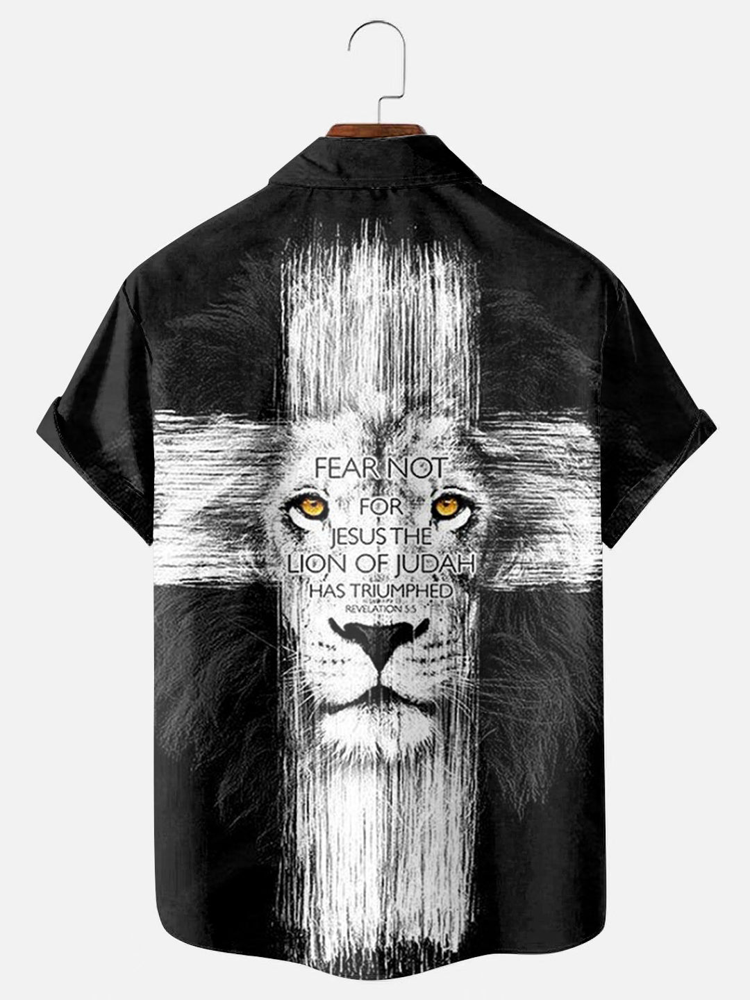 Men's Jesus Lion Cross Print Hawaiian Short Sleeve Shirt