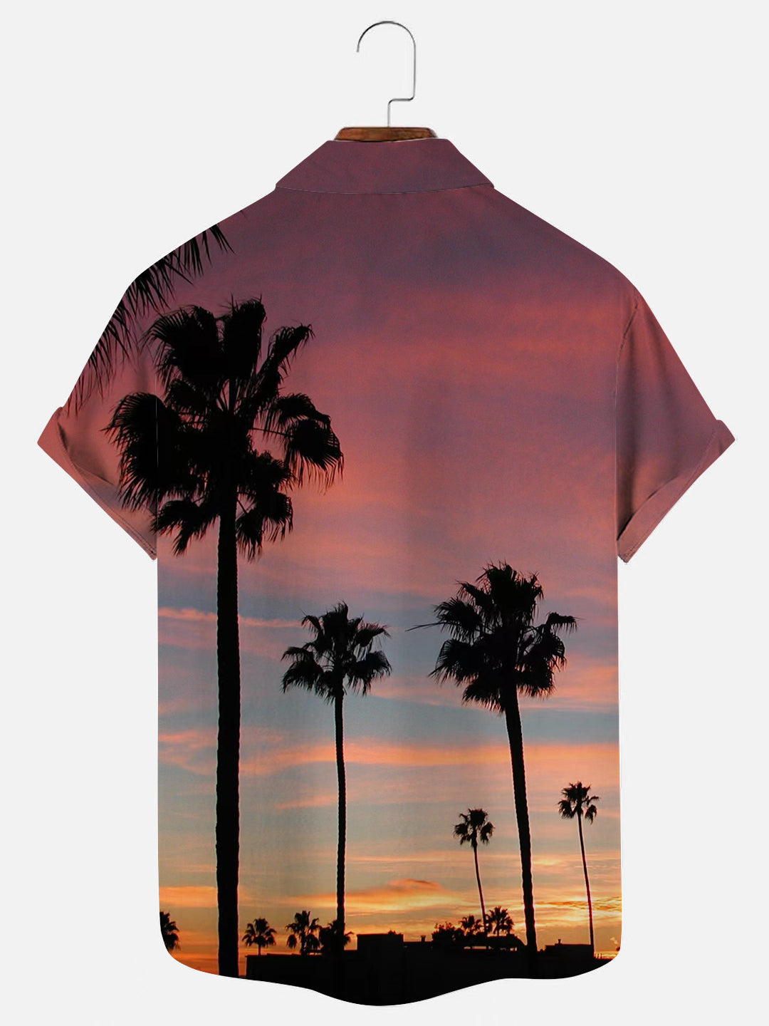 Men's California Palm Sunset Print Hawaiian Short Sleeve Shirt