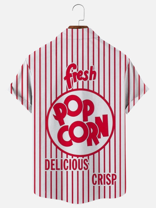 Men's Retro Popcorn Box Print Hawaiian Short Sleeve Shirt