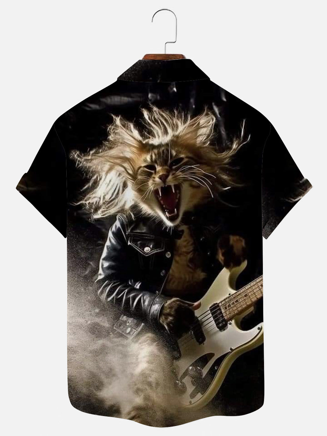 Men's Crazy Rock Cat Fashion Print Short Sleeve Shirt