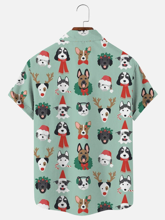 Mini Christmas Puppy Print Casual Short Sleeve Shirt