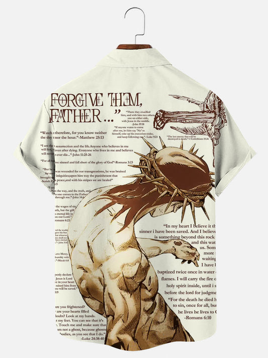 Men's Easter Jesus Bible Verse Printed Holiday Short Sleeve Shirt