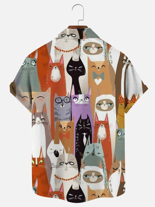 Cat Print Casual Short Sleeve Shirt