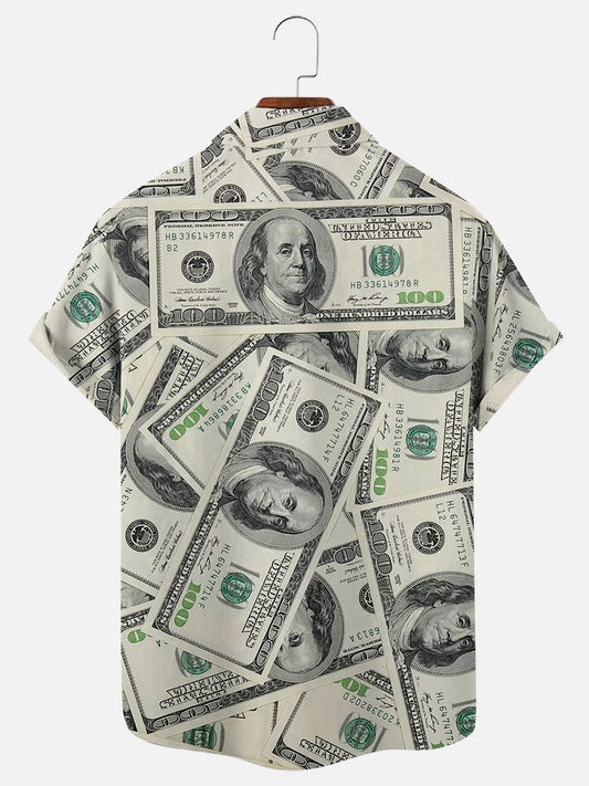 Men's Fashion 3D Dollar Graphic Print Short Sleeve Shirt