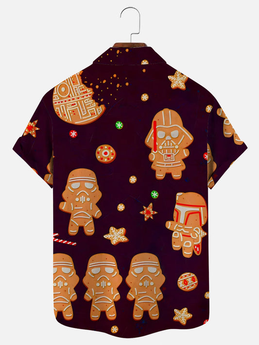 Men's Christmas Gingerbread Man Print Hawaiian Short Sleeve Shirt