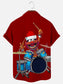 Men's Cartoon Animal Drummer Christmas Print Hawaiian Short Sleeve Shirt