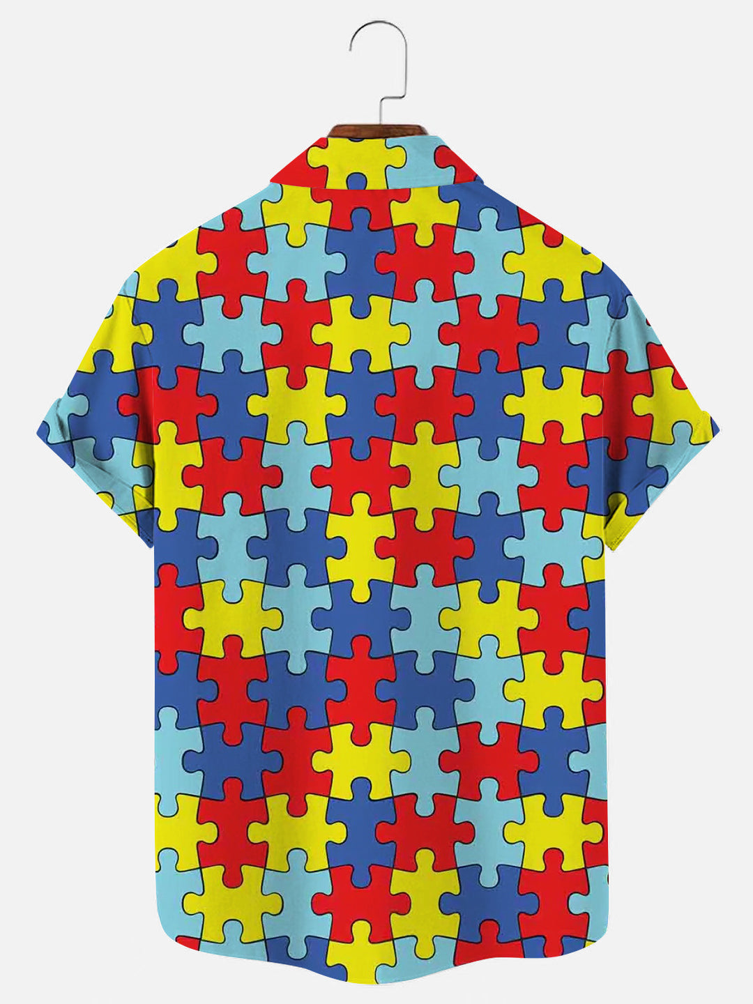 Men's Color Puzzle Print Hawaiian Short Sleeve Shirt