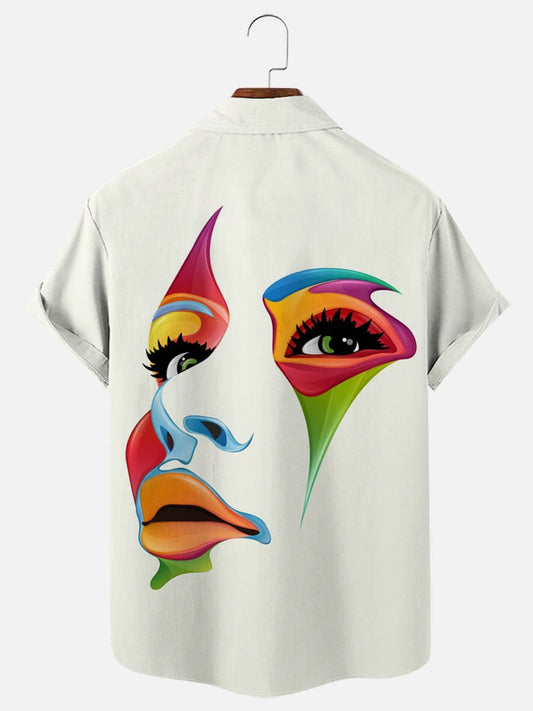 Face Abstract Art Print Casual Short Sleeve Shirt