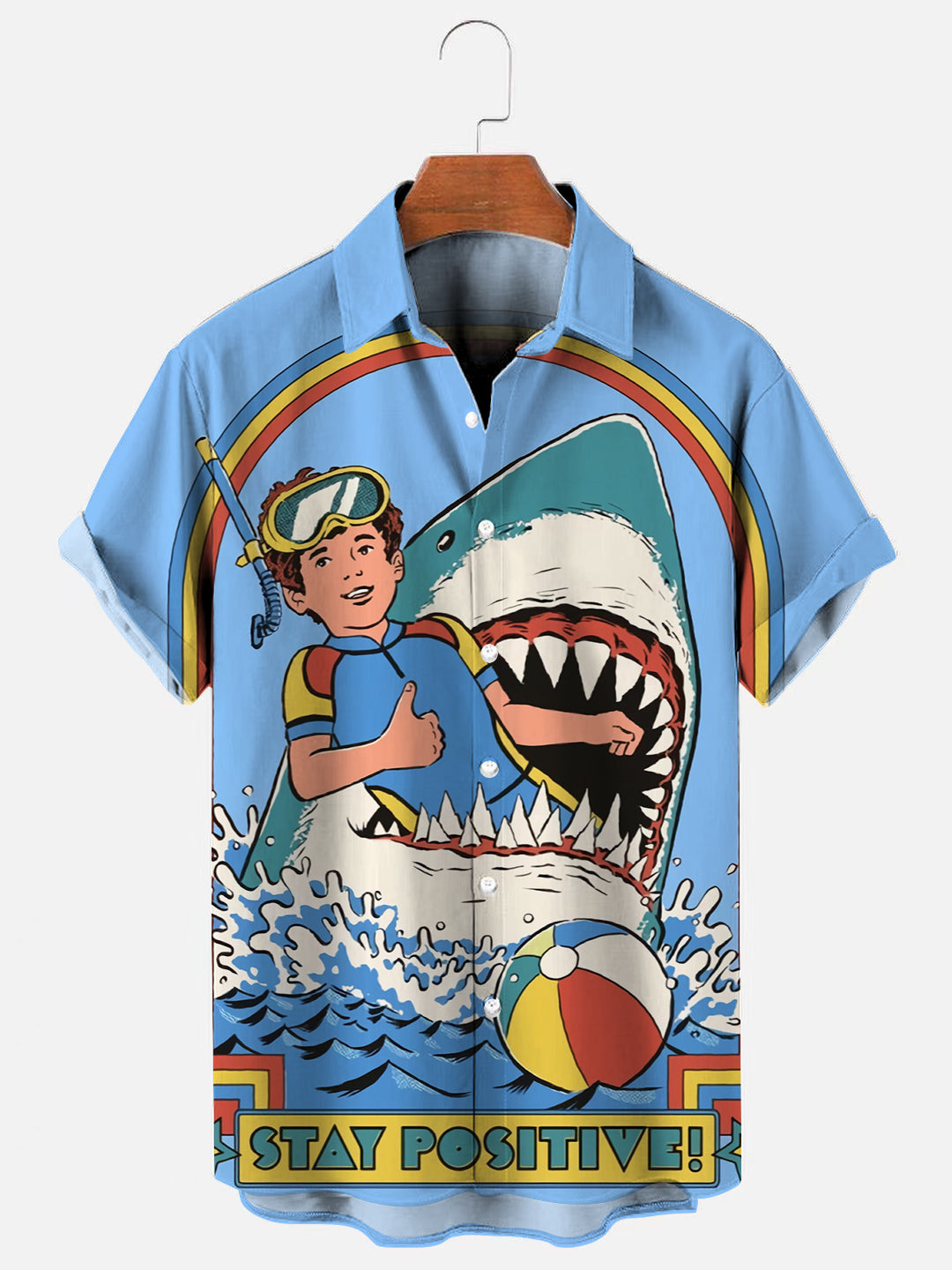 Men's Vintage Shark Print Hawaiian Short Sleeve Shirt