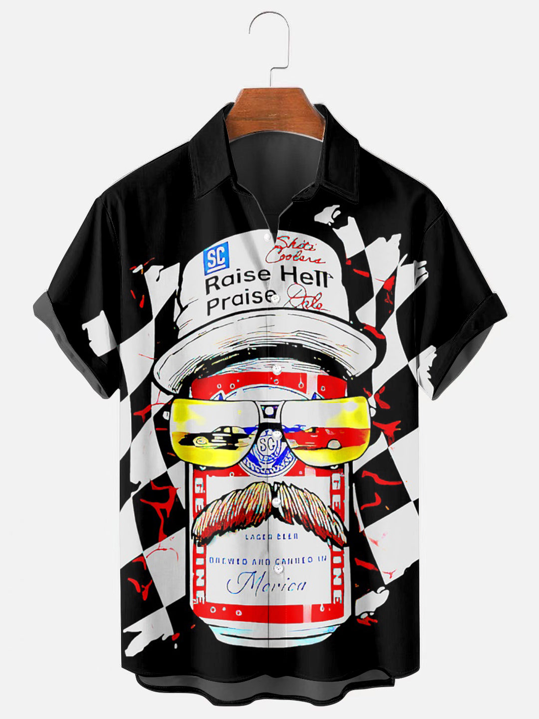 Raise Hell Praise Dell Vintage Funny Drink Beer Print Hawaiian Short Sleeve Shirt