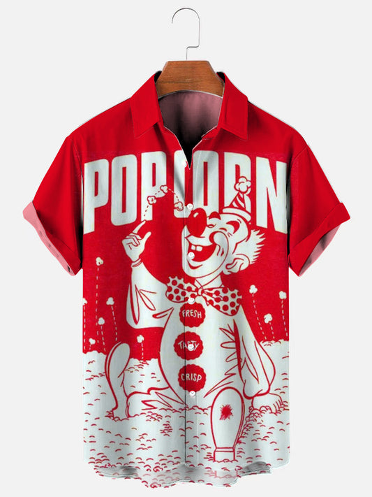 Men's Retro Joker Popcorn Graphic Print Hawaiian Short Sleeve Shirt