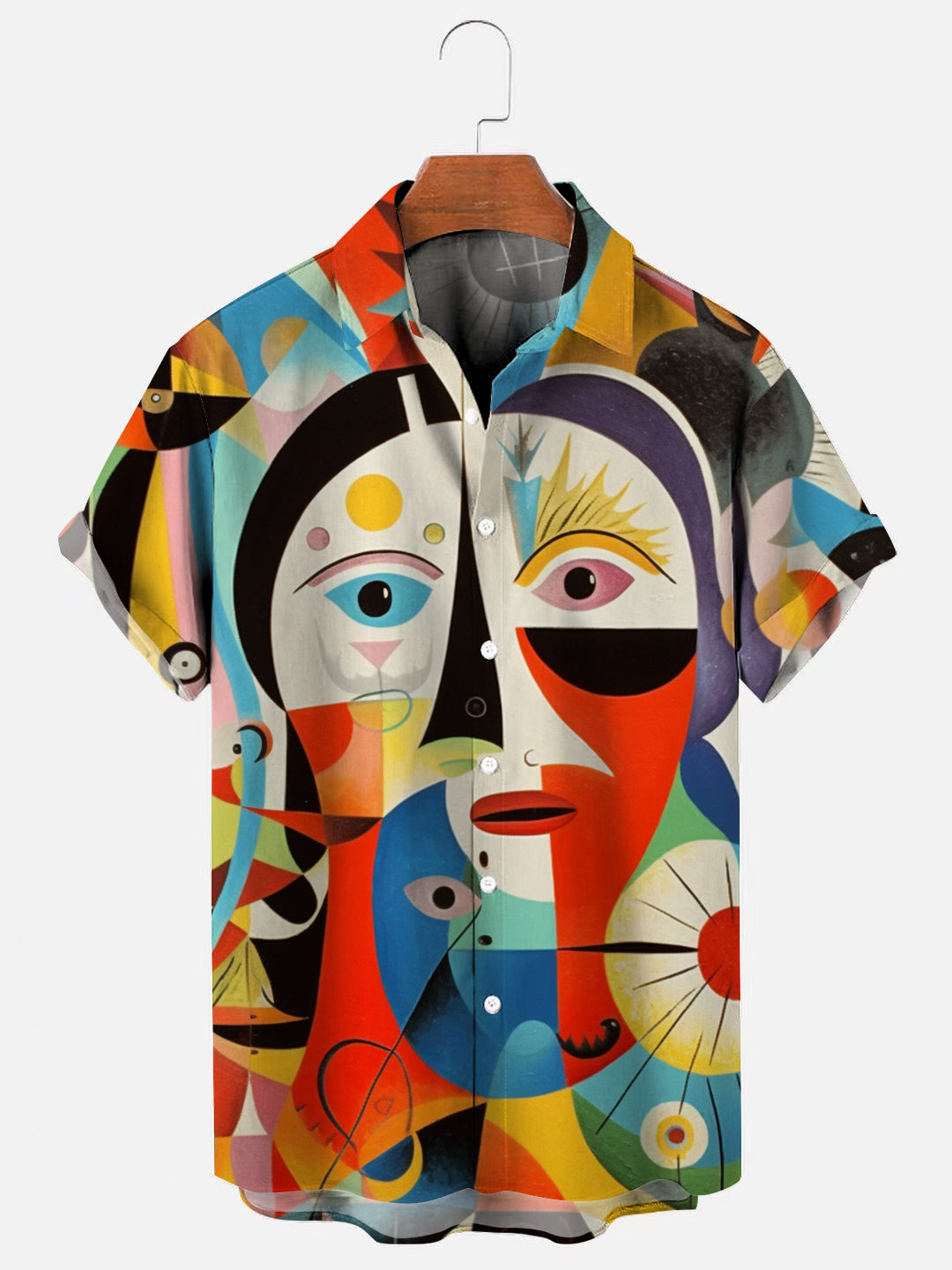 Abstract Face Art Print Casual Short Sleeve Shirt