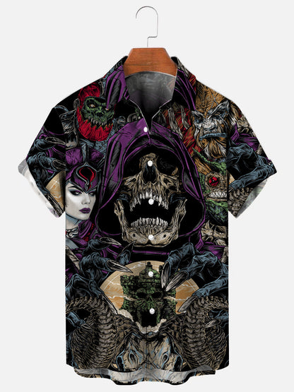 Men's Evil Skull Vintage Poster Print Hawaiian Short Sleeve Shirt