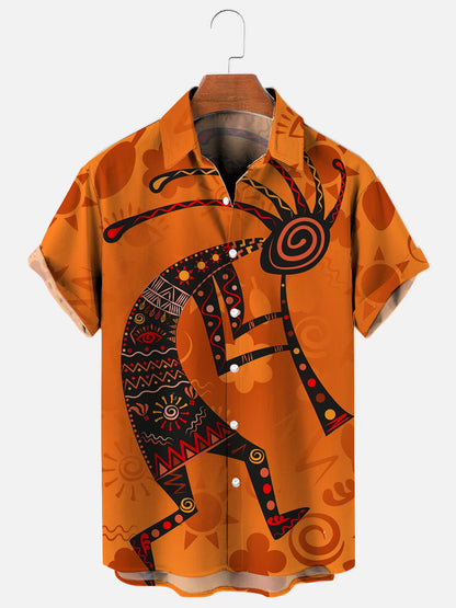 Men's Kokopelli Ethnic Print Hawaiian Short Sleeve Shirt