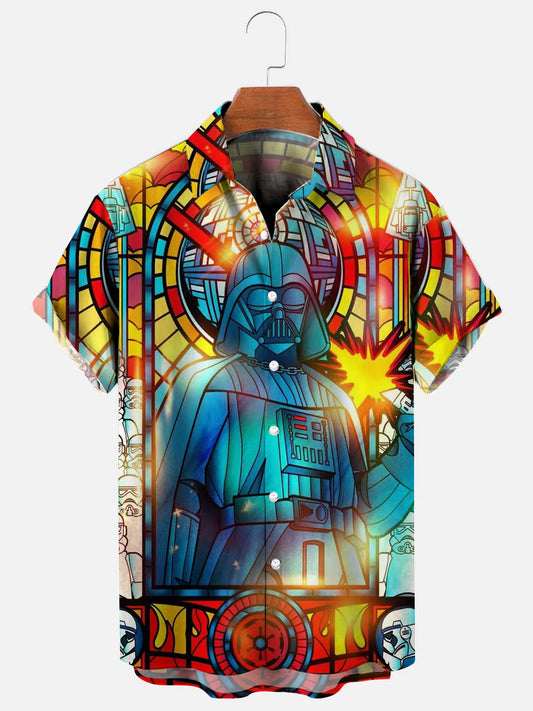 Men's Vintage Skywalker Stained Glass Print Hawaiian Short Sleeve Shirt