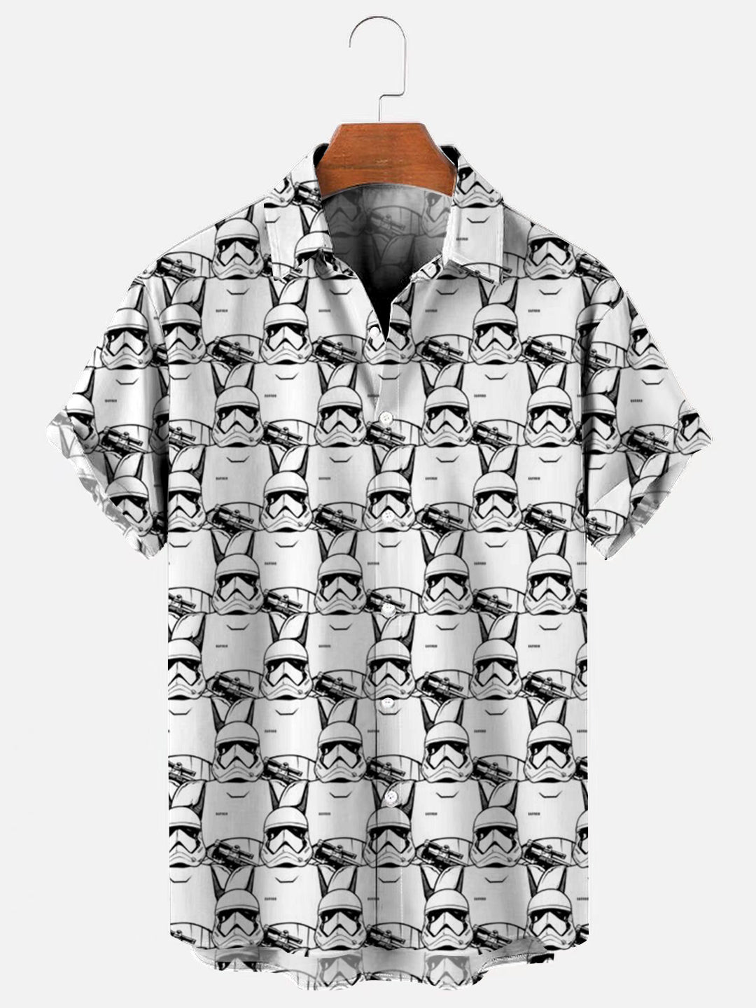 Men's Cartoon Soldier Crowd Print Hawaiian Short Sleeve Shirt