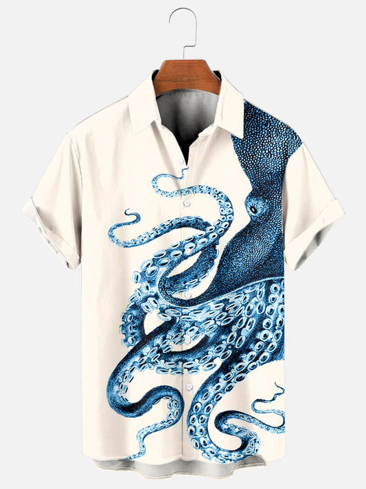 Men's Ocean Animal Octopus Print Hawaiian Short Sleeve Shirt