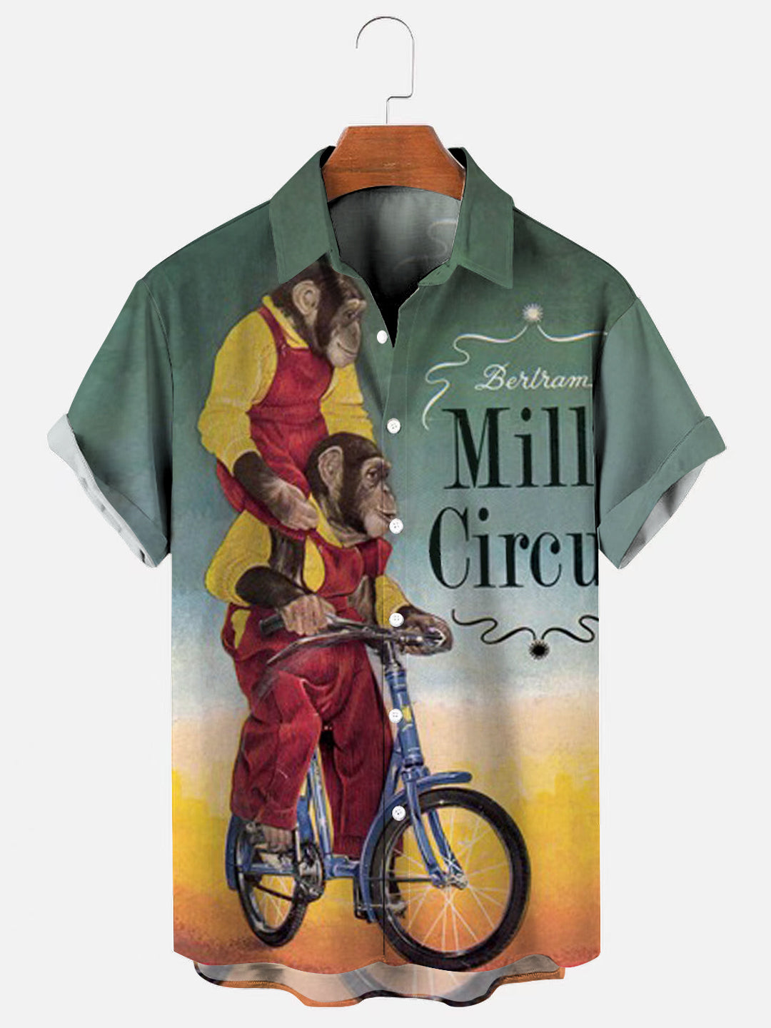 Circus Monkey Biking Retro Print Short Sleeve Shirt