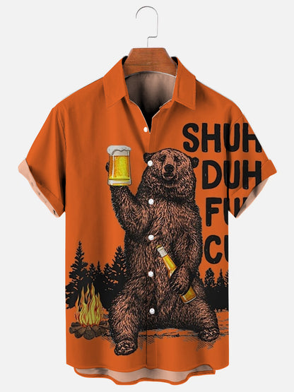 Men's Bear Beer Camping Short Sleeve Shirt
