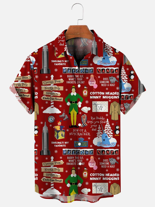 Christmas Patchwork Printed Casual Short Sleeve Shirt