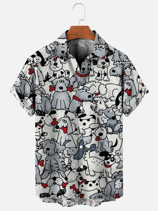 Men's Naughty Puppy Print Short Sleeve Shirt