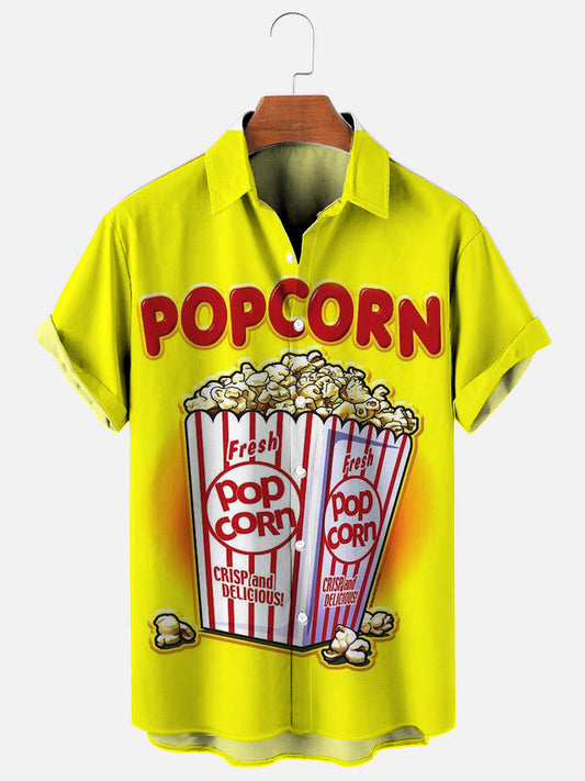 Men's Retro Popcorn Poster Print Hawaiian Short Sleeve Shirt