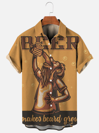 Men's Retro Beer Drinker Graphic Print Hawaiian Short Sleeve Shirt