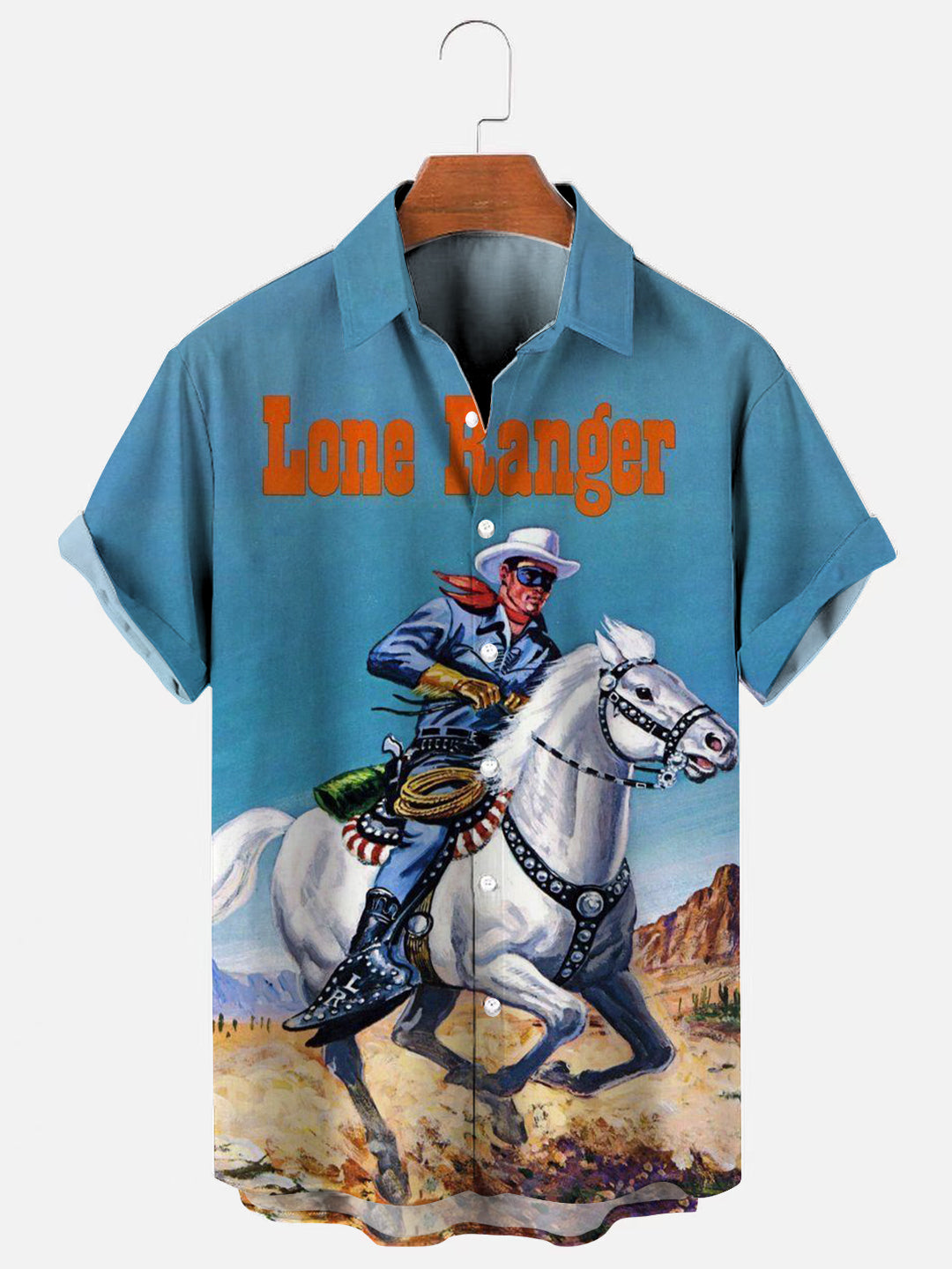 Men's Lone Ranger Retro Print Hawaiian Short Sleeve Shirt