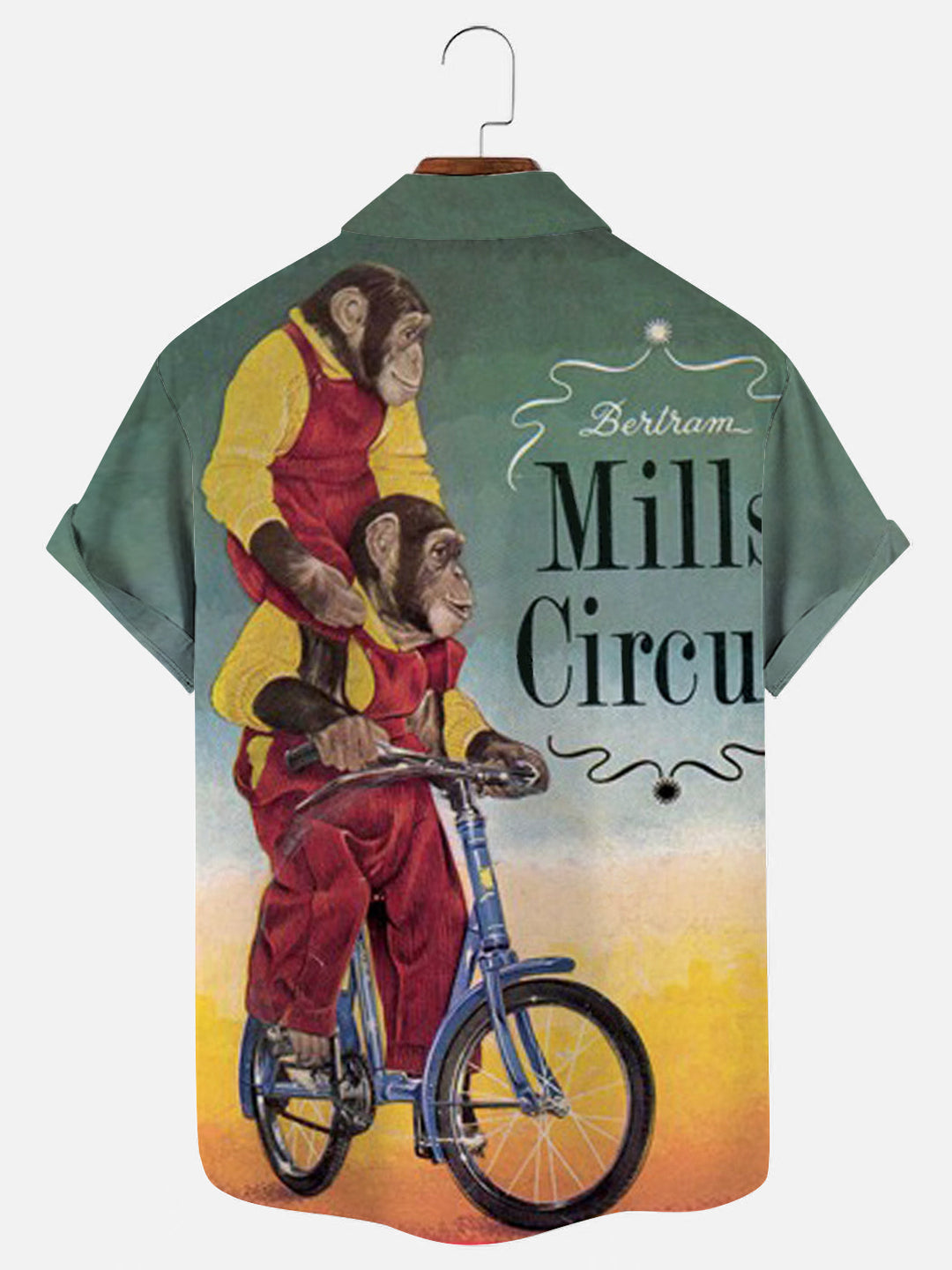 Circus Monkey Biking Retro Print Short Sleeve Shirt