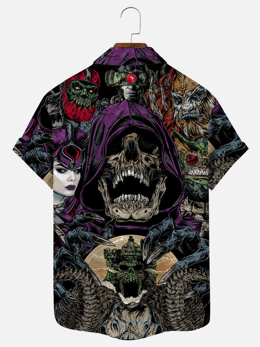 Men's Evil Skull Vintage Poster Print Hawaiian Short Sleeve Shirt