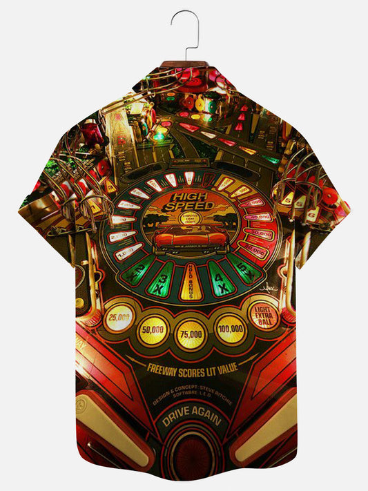 80's Retro Pinball Machine Print Hawaiian Short Sleeve Shirt