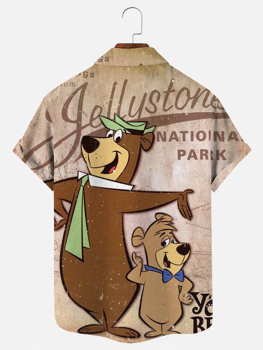 Men's National Parks Yogi Bear Farm Retro Print Hawaiian Short Sleeve Shirt