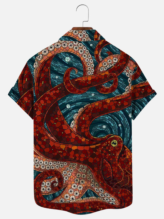 Men's Octopus Mosaic Art Print Hawaiian Short Sleeve Shirt