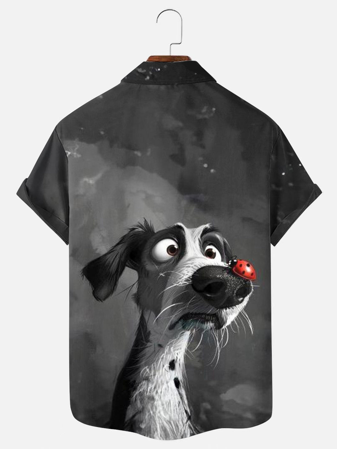 Men's Cartoon Dog Ladybug Fun Print Hawaiian Short Sleeve Shirt