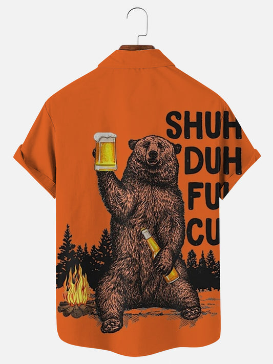 Men's Bear Beer Camping Short Sleeve Shirt