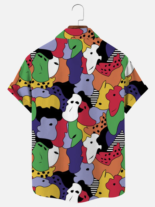 90s Fashion Retro Geometric Pattern Printed Short Sleeve Shirt