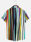 Men's Colorful Stripe Print Casual Breathable Hawaiian Short Sleeve Shirt