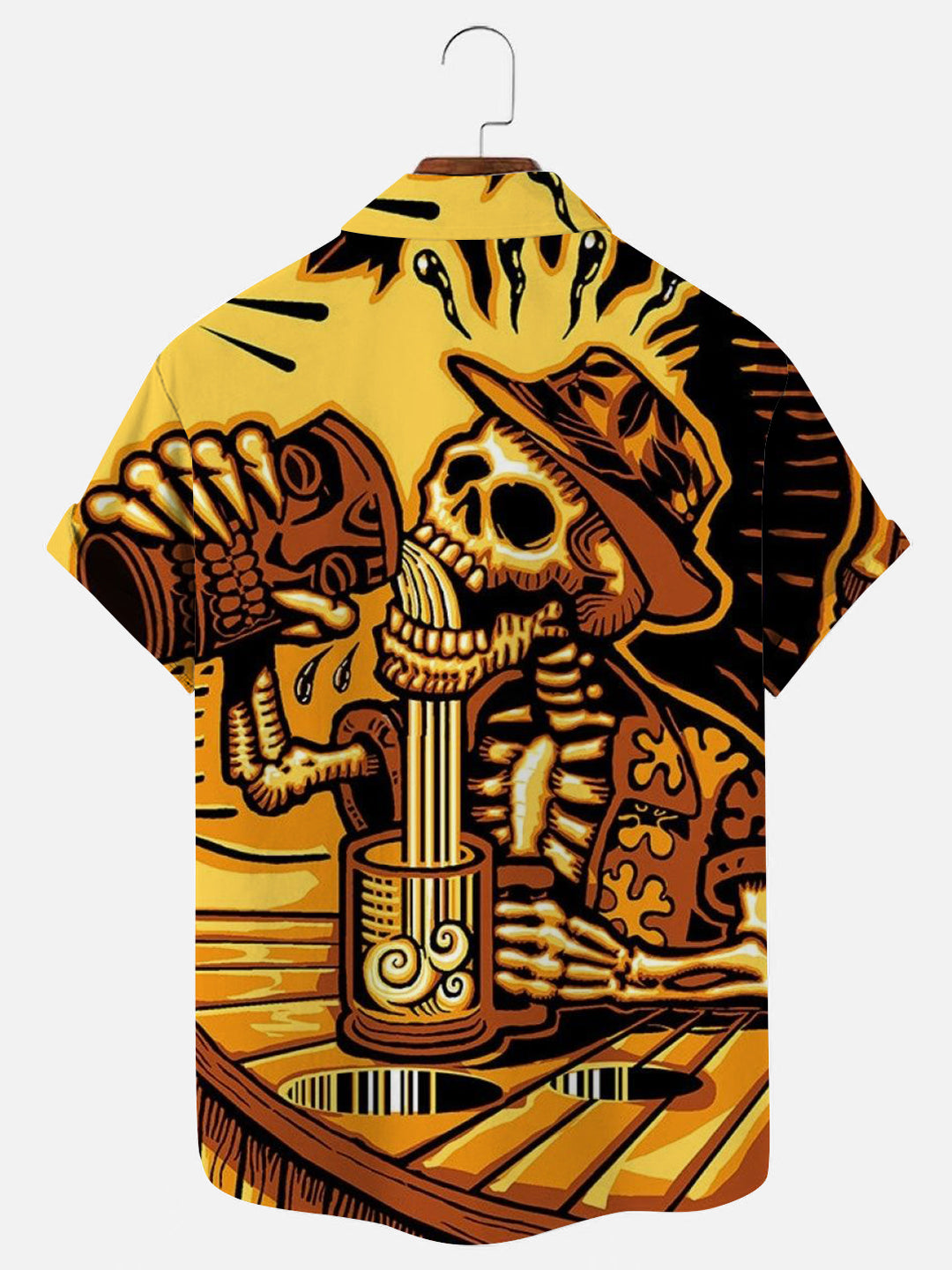 Men's Tiki Drunken Skull Printed Hawaiian Short Sleeve Shirt