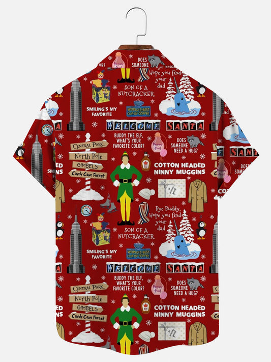 Christmas Patchwork Printed Casual Short Sleeve Shirt