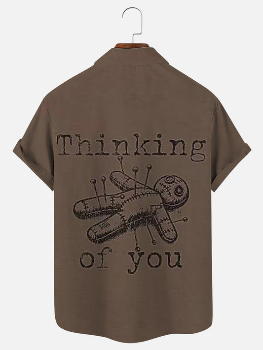 Thinking of You Voodoo Doll Print Casual Short Sleeve Shirt