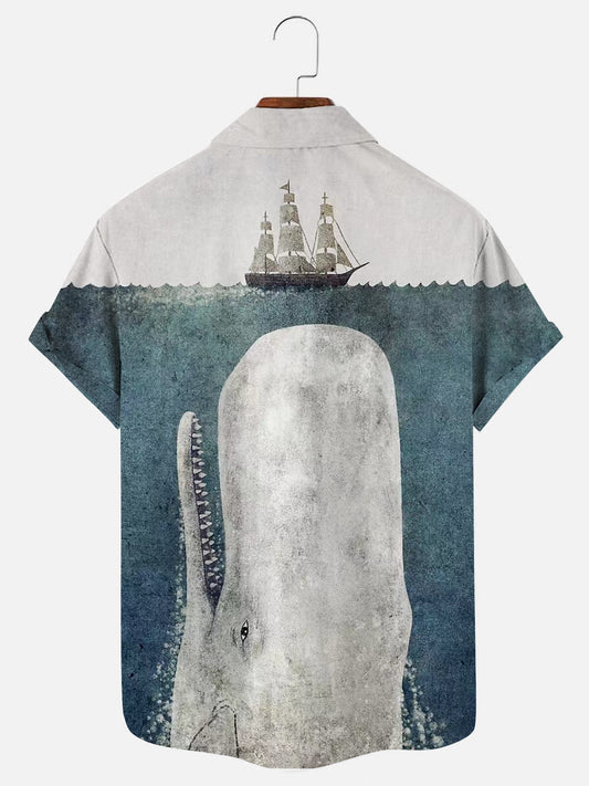 Men's Whale Print Hawaiian Casual Short Sleeve Shirt