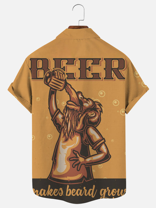 Men's Retro Beer Drinker Graphic Print Hawaiian Short Sleeve Shirt