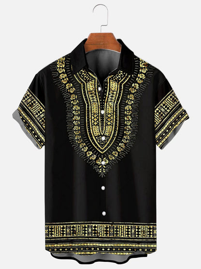 Men's Tribal Ethnic Pattern Print Hawaiian Short Sleeve Shirt