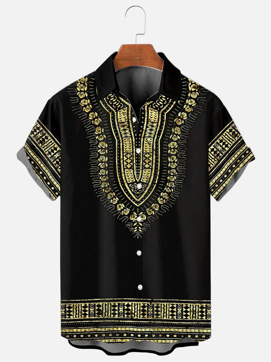 Men's Tribal Ethnic Pattern Print Hawaiian Short Sleeve Shirt