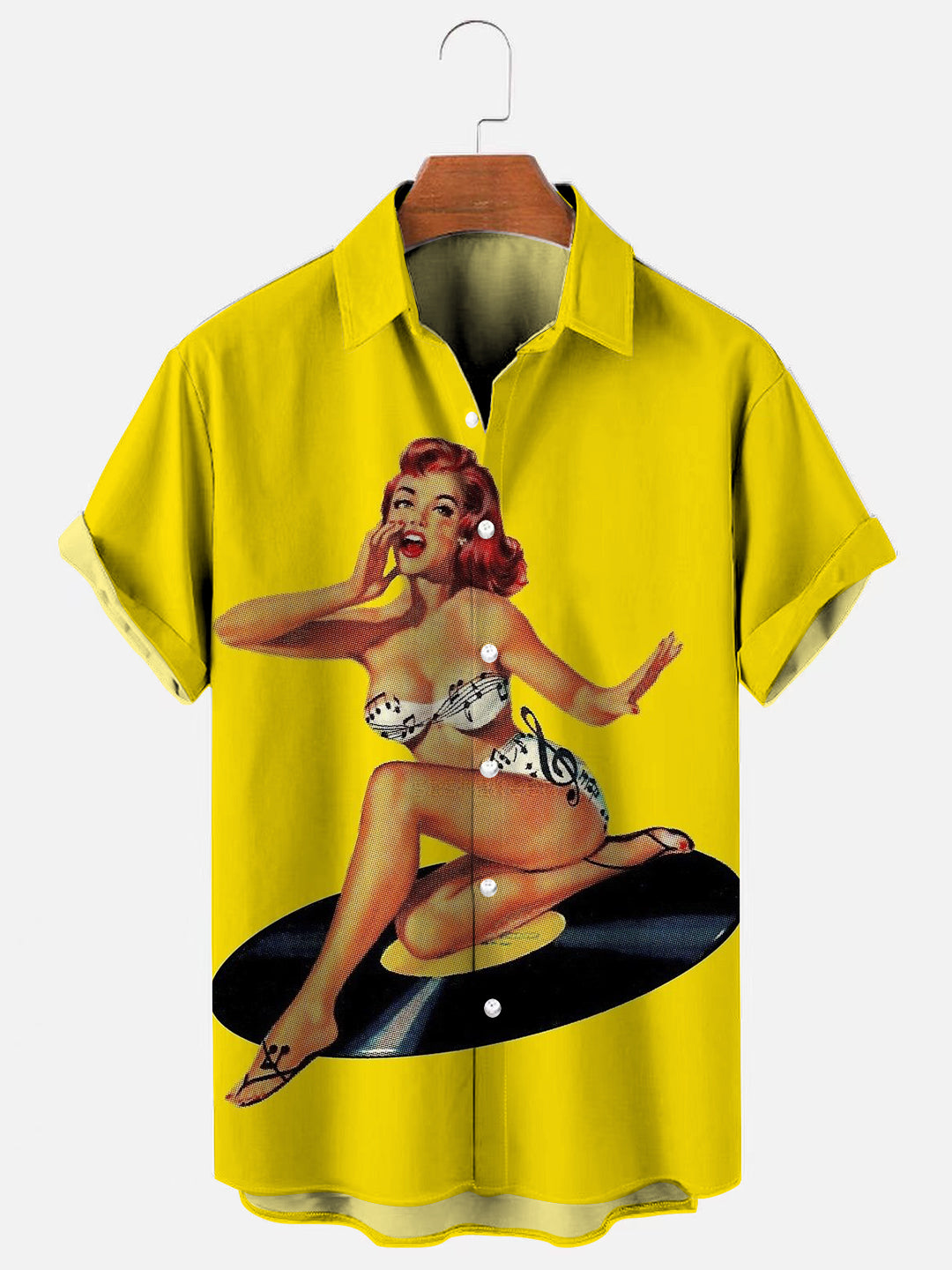 Men's Retro Rock Goddess Poster Print Hawaiian Short Sleeve Shirt