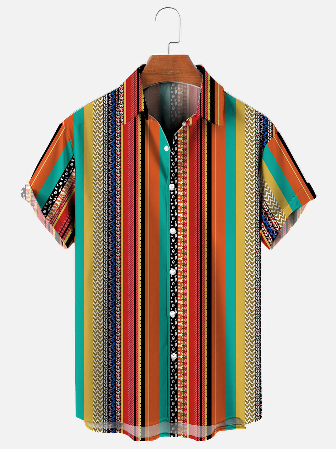 Men's Colorful Stripe Print Hawaiian Breathable Short Sleeve Shirt