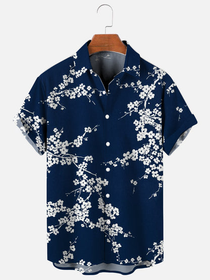 Men's Plum Blossom Art Print Hawaiian Breathable Short Sleeve Shirt